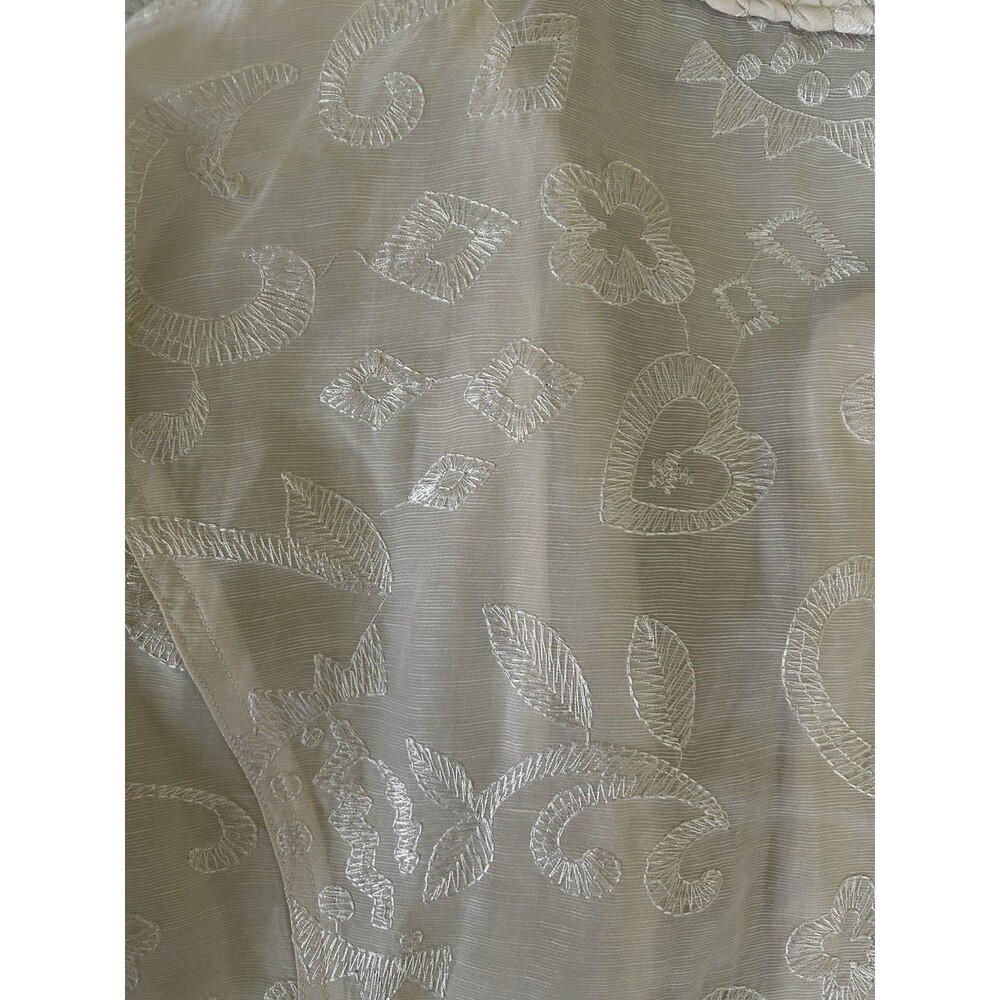 CHICOS Ivory Silk Linen Blend Open Front Jacket Embroidered Braided Lapel - Picture 9 of 13